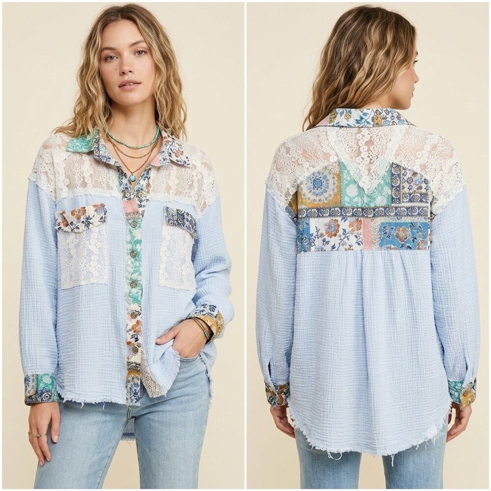079-Pol Bohemian Blouse size L NWT/ PTP 26”